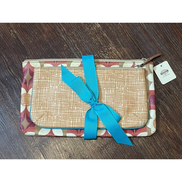 Fossil Key-Per 2pc Coated Canvas Cosmetic Pouch in Light Floral - Picture 2 of 7